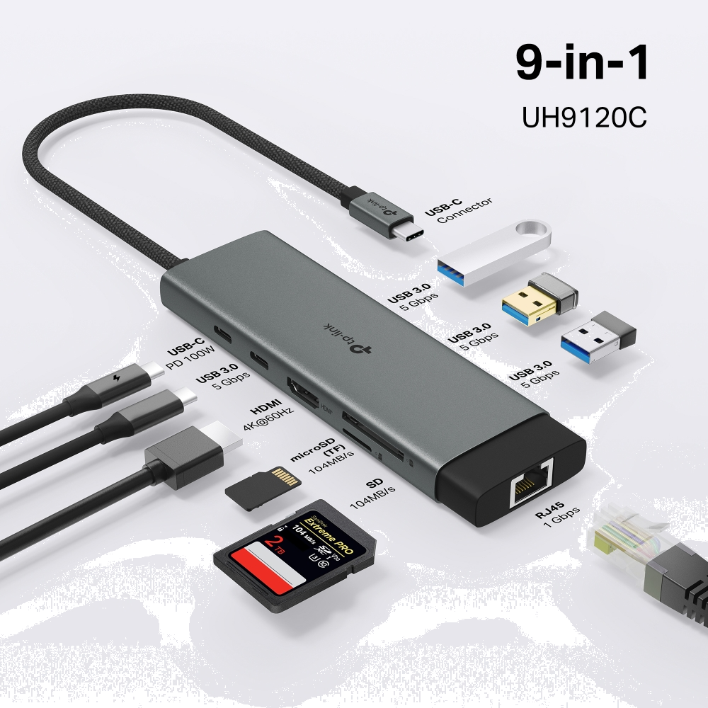 TP-LINK UH9120C USB3.0 Type-C Type-A HDMI RJ45 Hub Dönüştürücü