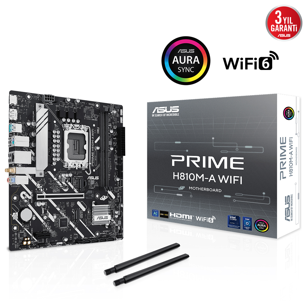 ASUS PRIME H810M-A WIFI 6400MHz OC DDR5 Soket 1851 M.2 USB-C HDMI DP mATX Anakart