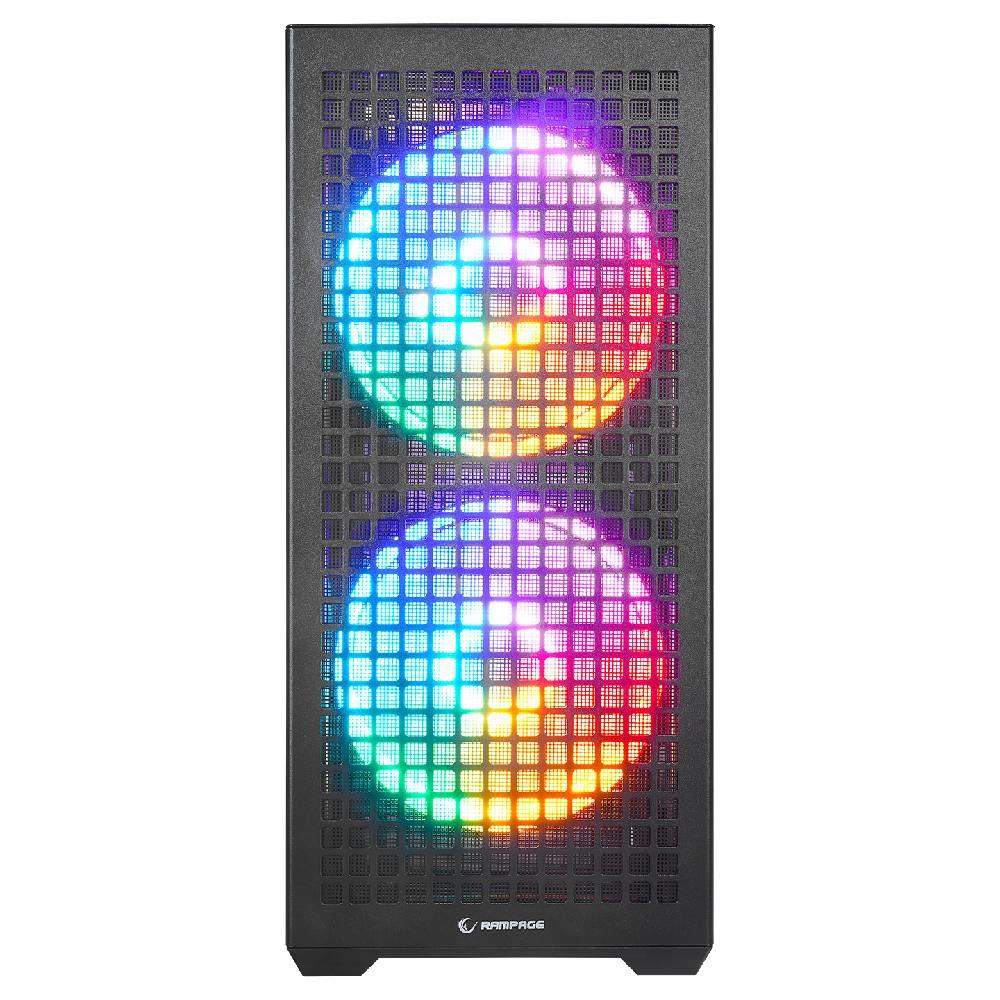 Rampage GYRA V1 Mesh Rainbow Tempered Glass Siyah Mid Tower Gaming Kasa