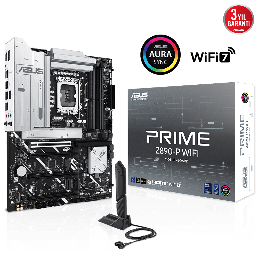 ASUS PRIME Z890-P WIFI 8400MHz OC WiFi 7 DDR5 Soket 1851 M.2 HDMI DP Thunderbolt 4 ATX Anakart