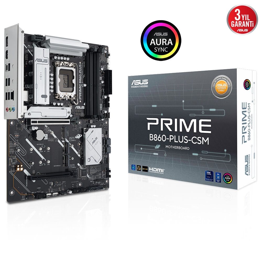 ASUS PRIME B860-PLUS-CSM 8666MHz OC DDR5 Soket 1851 M.2 USB-C HDMI DP ATX Anakart