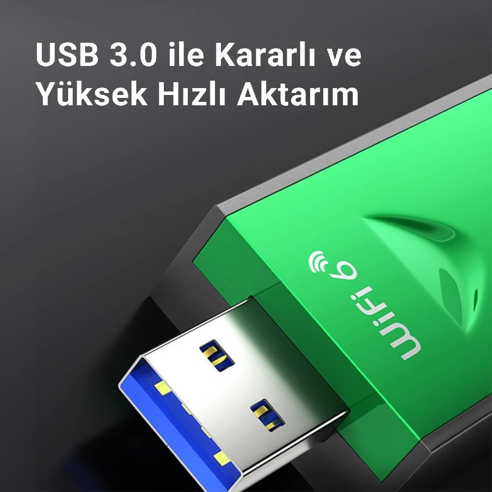 VegGieg 5400 Mbps 2.4GHz/5GHz/6GHz Tri Band Alıcı Verici USB Wifi 6 Adaptör