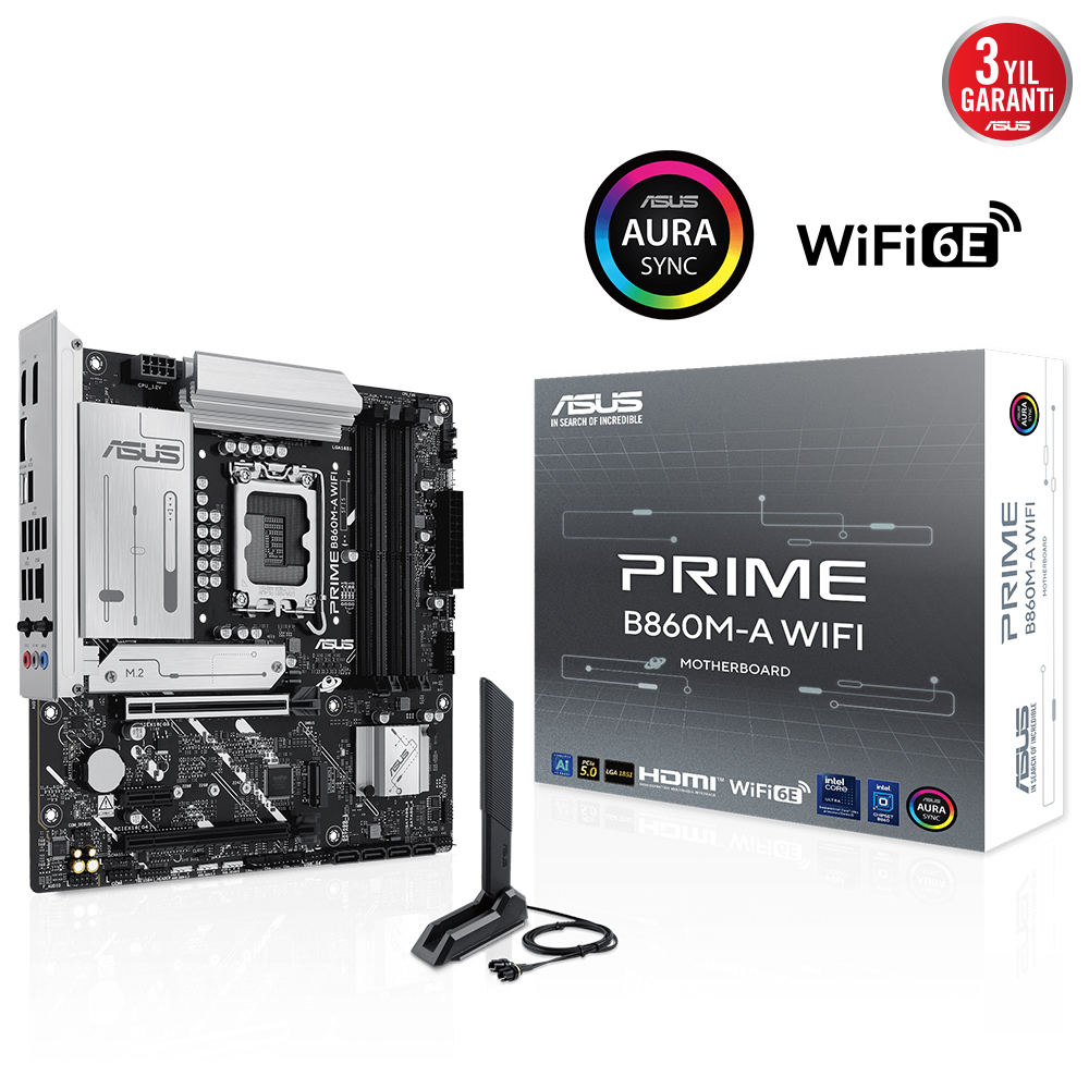 ASUS PRIME B860M-A WIFI 8666MHz OC DDR5 Soket 1851 M.2 USB-C HDMI DP mATX Anakart