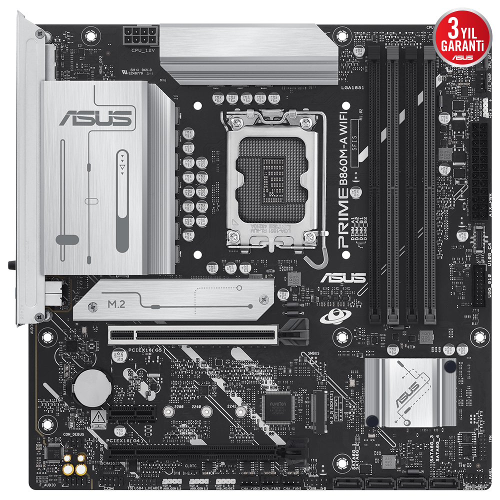 ASUS PRIME B860M-A WIFI 8666MHz OC DDR5 Soket 1851 M.2 USB-C HDMI DP mATX Anakart