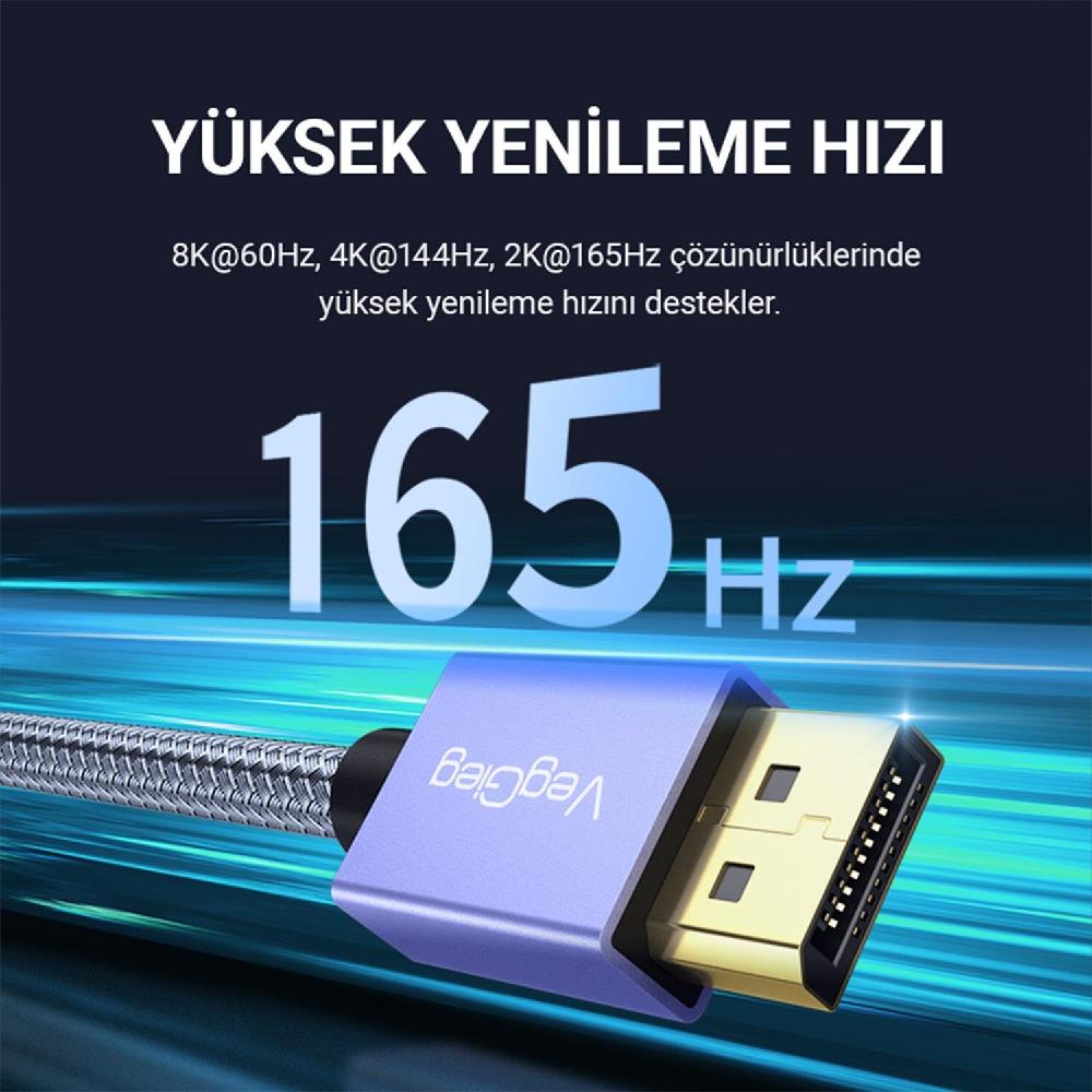 VegGieg 8K-60Hz 4K-165Hz 2K-240Hz DisplayPort 1.4 Kablo (5 Metre)