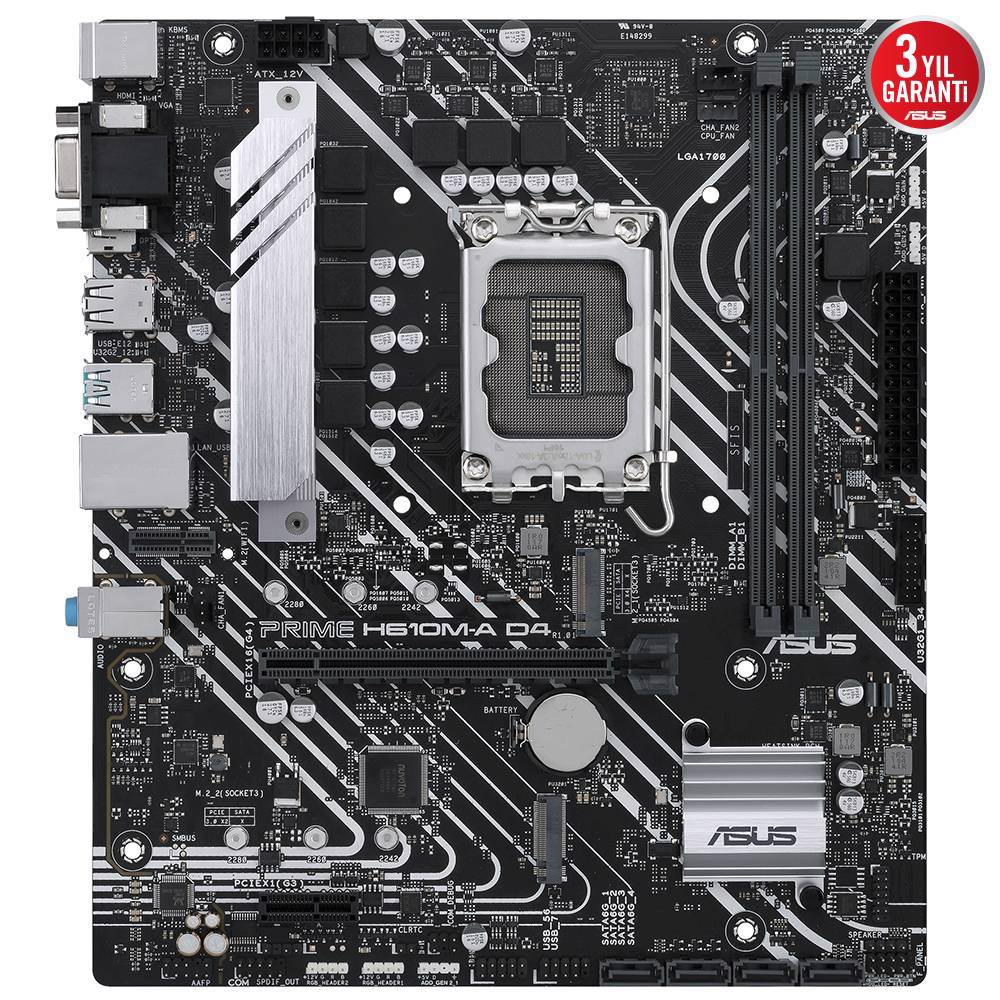 ASUS PRIME H610M-A D4 3200MHz  Soket 1700 M.2 HDMI DP D-Sub mATX Anakart