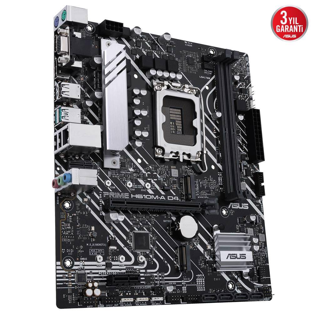 ASUS PRIME H610M-A D4 3200MHz  Soket 1700 M.2 HDMI DP D-Sub mATX Anakart