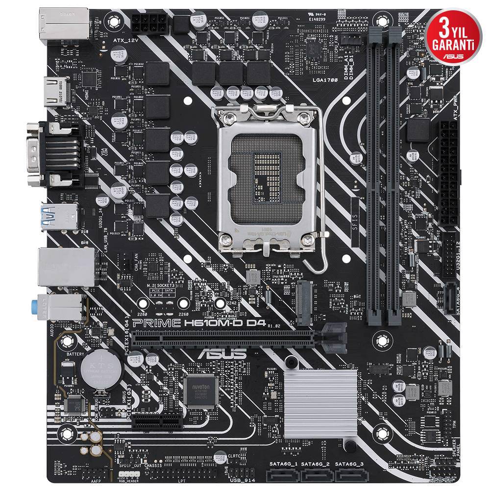 ASUS PRIME H610M-D D4  3200MHz  Soket 1700 M.2 HDMI D-Sub mATX Anakart