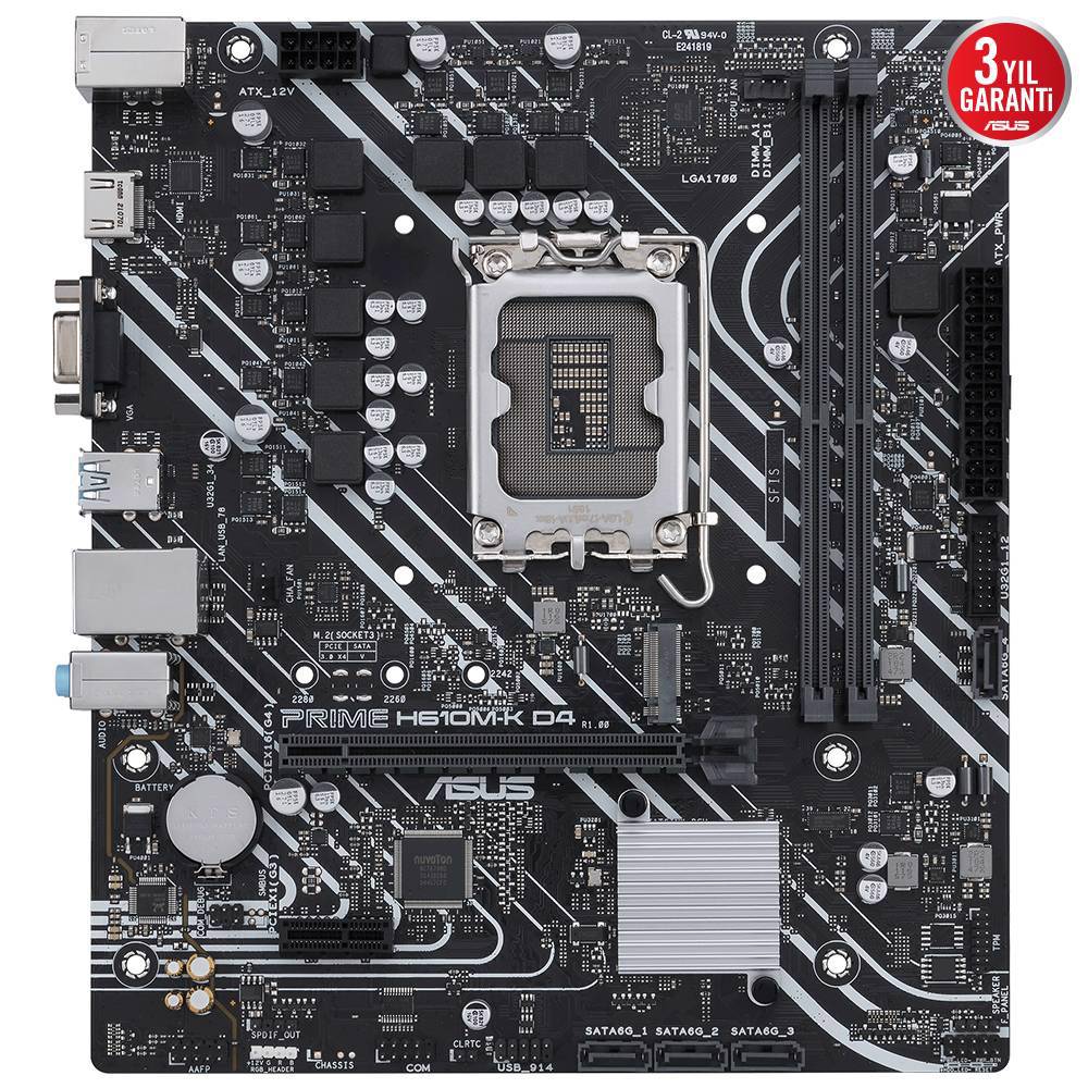 ASUS PRIME H610M-K D4 3200MHz DDR4 Soket 1700 M.2 HDMI D-Sub mATX Anakart