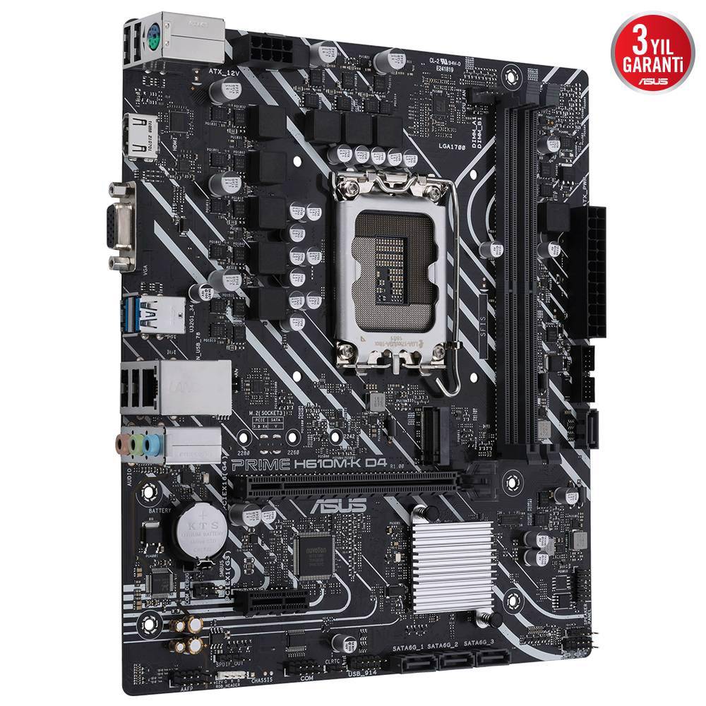 ASUS PRIME H610M-K D4 3200MHz DDR4 Soket 1700 M.2 HDMI D-Sub mATX Anakart