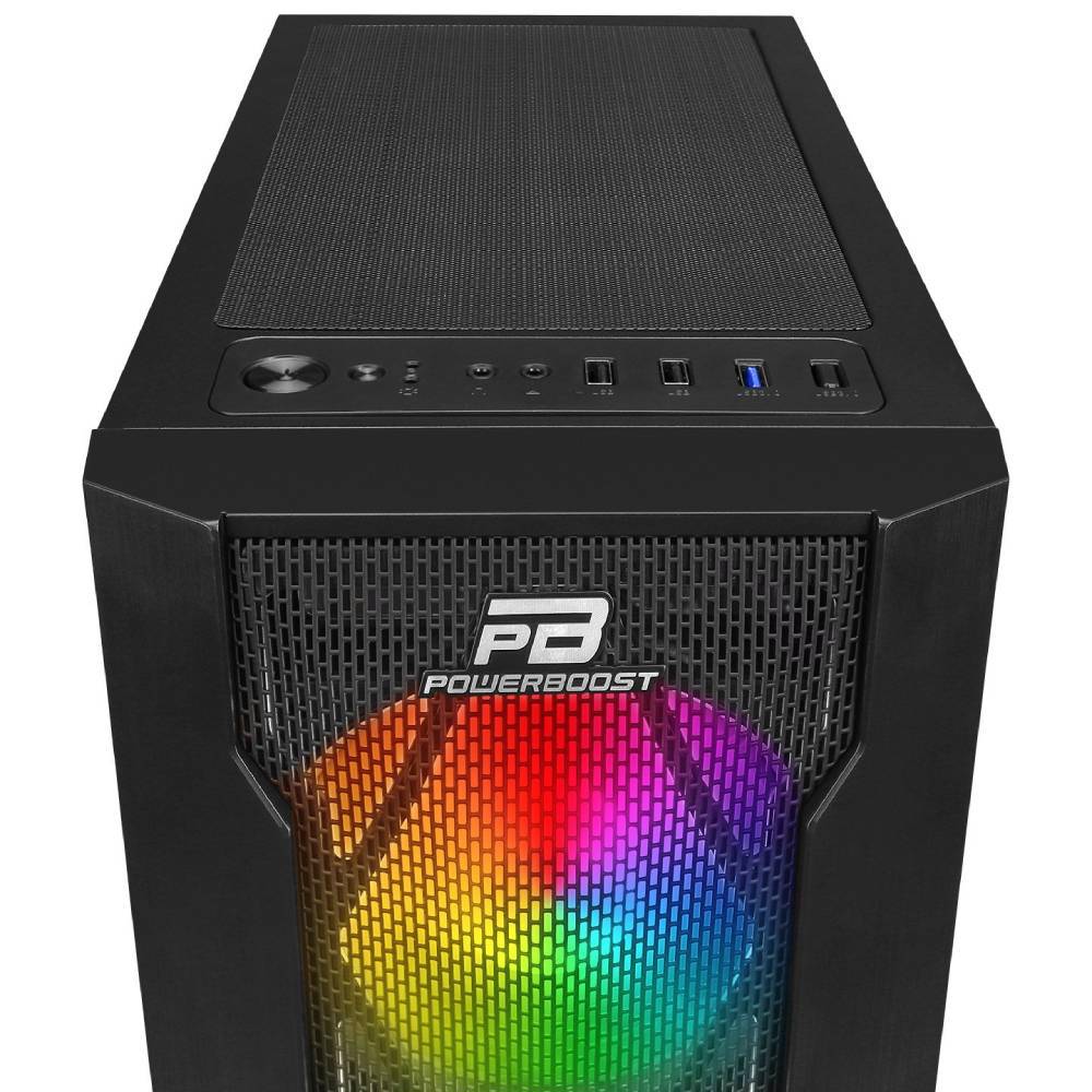 POWER BOOST VK-P1900B 500W Rainbow Tempered Glass Mesh Panel USB 3.0 Mid Tower Kasa