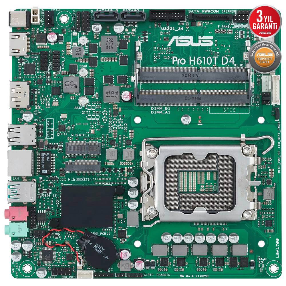 ASUS PRO H610T D4-CSM 3200MHz OC DDR4 Soket 1700 M.2 HDMI DP ım-ITX Anakart