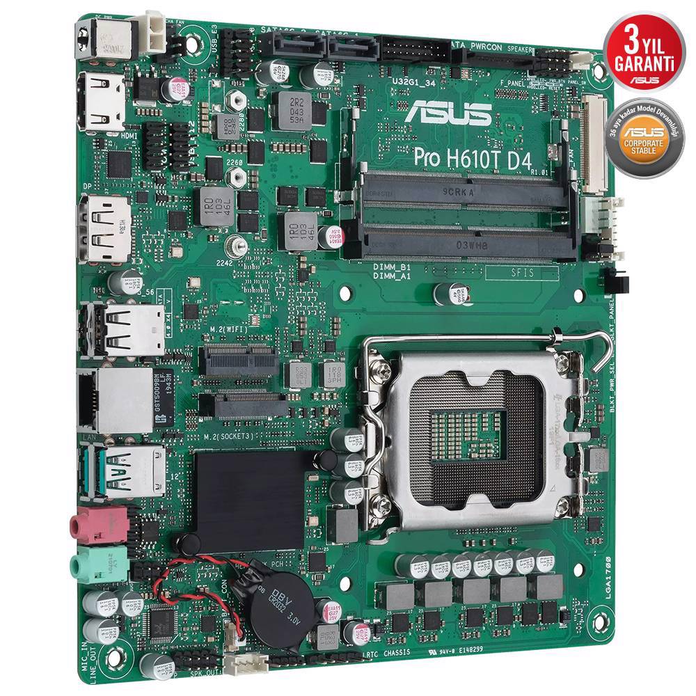 ASUS PRO H610T D4-CSM 3200MHz OC DDR4 Soket 1700 M.2 HDMI DP ım-ITX Anakart