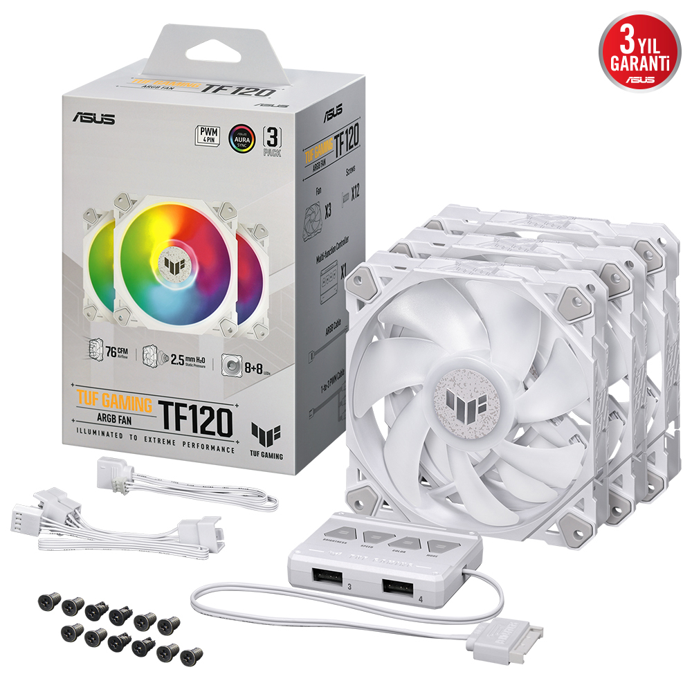 ASUS TUF GAMING TF120 ARGB 120mm Beyaz Üçlü Kasa Fani | ITOPYA