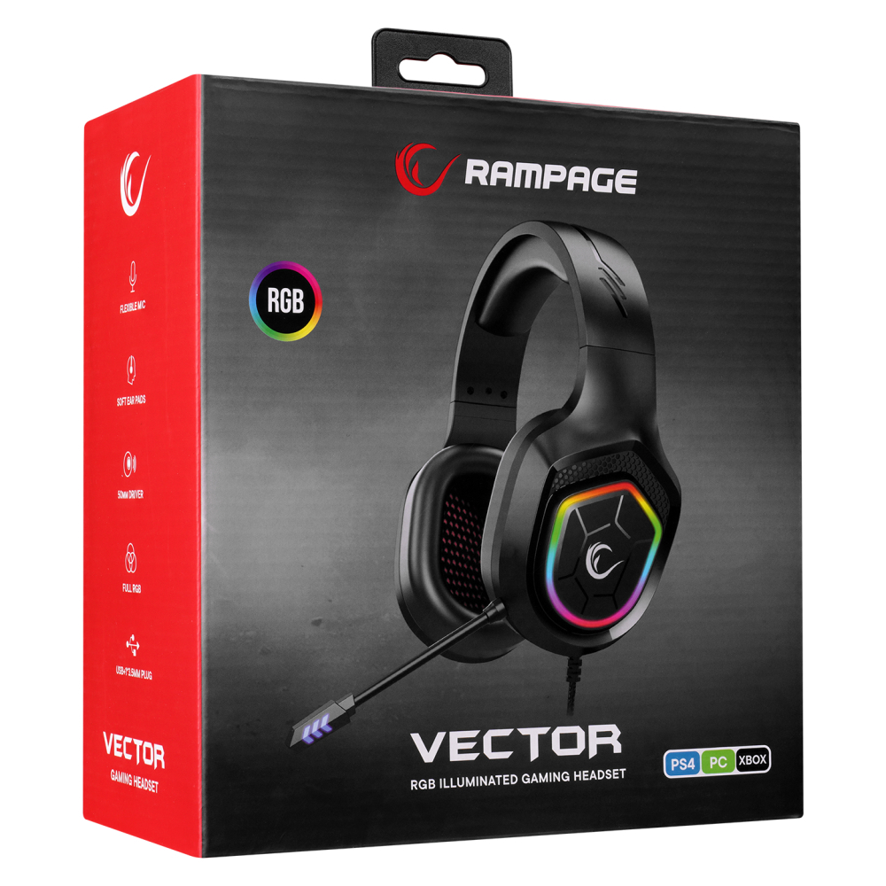 Rampage RM-K90 VECTOR RGB Siyah Mikrofonlu Gaming Kulaklık