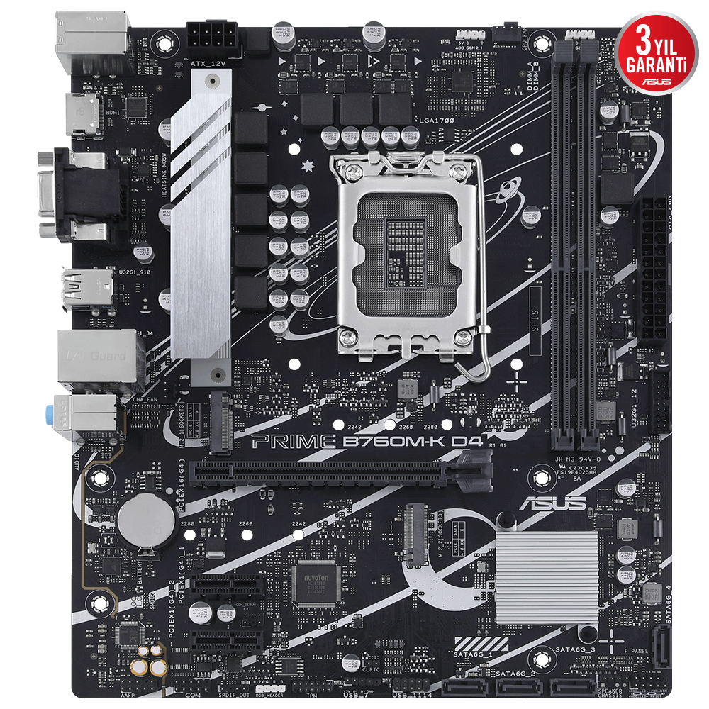 ASUS PRIME B760M-K D4 5333MHz OC DDR4 Soket 1700 M.2 HDMI VGA mATX Anakart