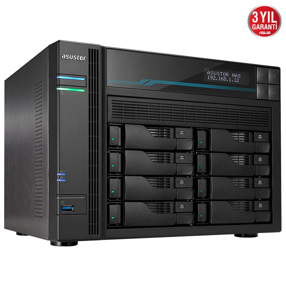 ASUSTOR Lockerstor 8 AS6508T Intel Atom C3538 8GB DDR4(64GB Ram Desteği) 8 Yuvalı(8X22TB Desteği) M.2  10GbE  2.5 GbE  USB 3.2  NAS Depolama Cihazı