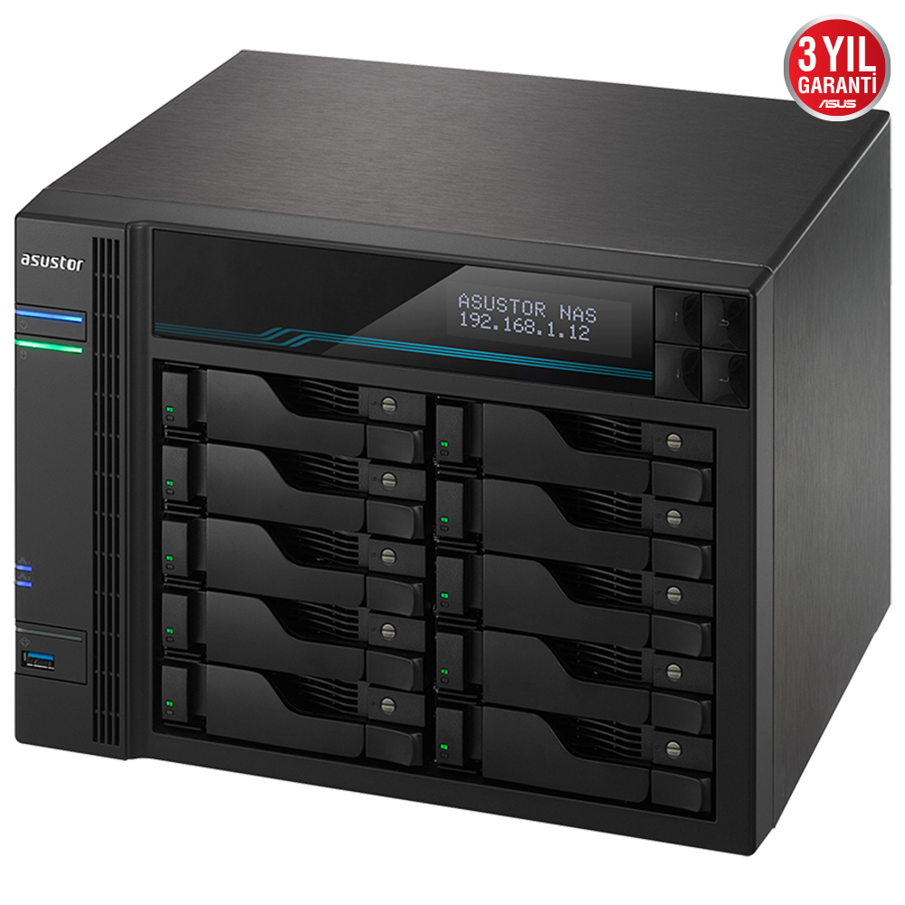 AS6510T Intel C3538, 10 Yuvalı(10X22TB Desteği), 8GB DDR4(64GB Ram Desteği), M.2 x2, 10GbE x2, 2.5 GbE x2, USB 3.2 