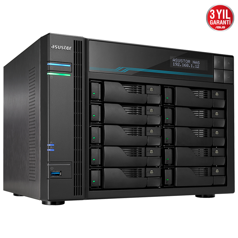 AS6510T Intel C3538, 10 Yuvalı(10X22TB Desteği), 8GB DDR4(64GB Ram Desteği), M.2 x2, 10GbE x2, 2.5 GbE x2, USB 3.2 
