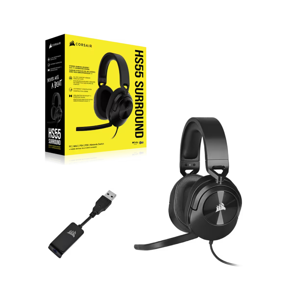 CORSAIR HS55 Surround USB Dolby Audio 7.1 Surround Siyah Kablolu Gaming Kulaklık