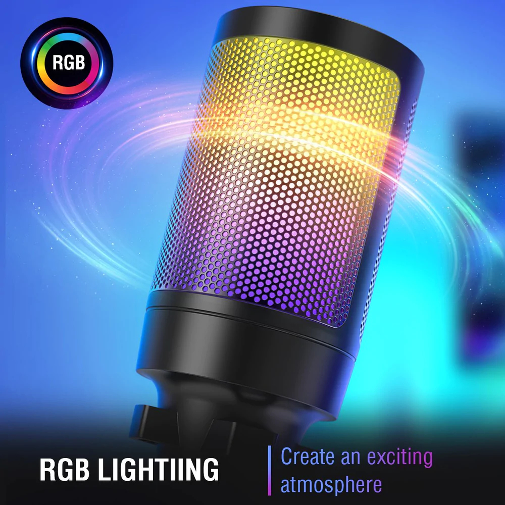 Fifine Ampligame A6V RGB USB Pembe Gaming Mikrofon