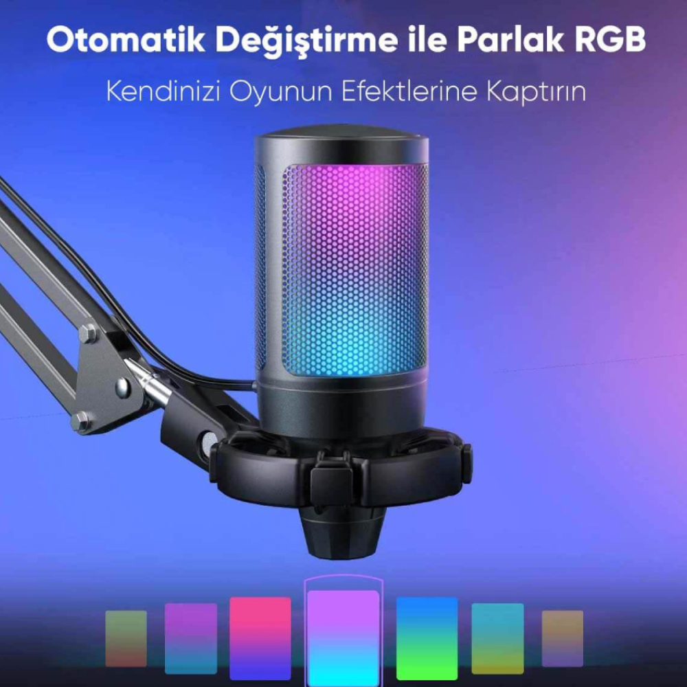 Fifine Ampligame A6TP RGB Yayıncı USB Pembe Mikrofon Seti
