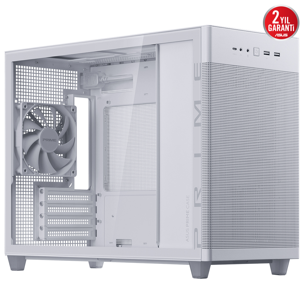 ASUS Prime AP201 Temperli Cam USB 3.2 Type-C Beyaz MicroATX Small Tower Kasa