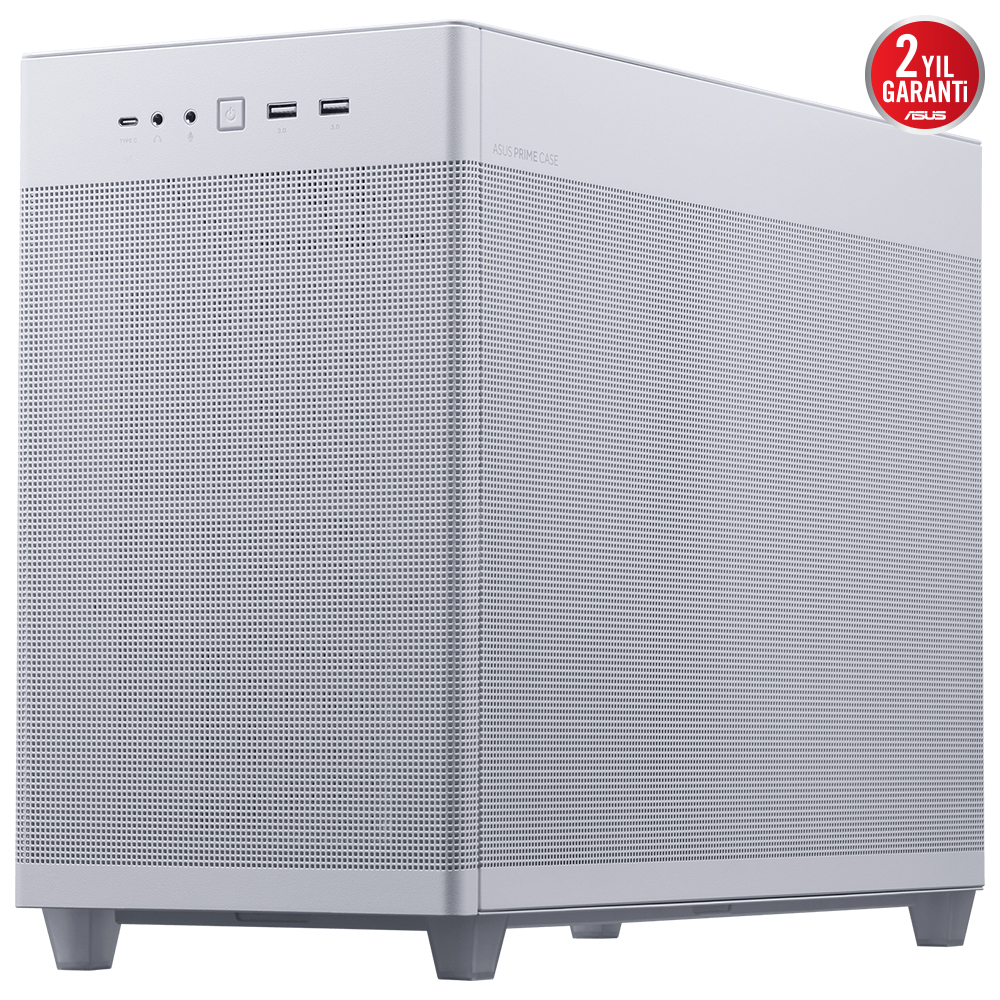 ASUS Prime AP201 Temperli Cam USB 3.2 Type-C Beyaz MicroATX Small Tower Kasa