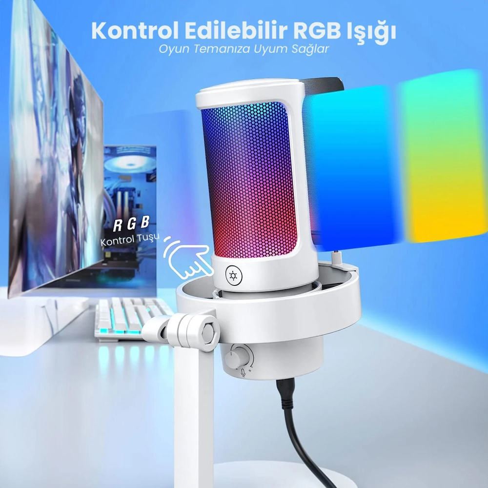 Fifine Ampligame A8 USB Yayıncı Beyaz Gaming Mikrofon
