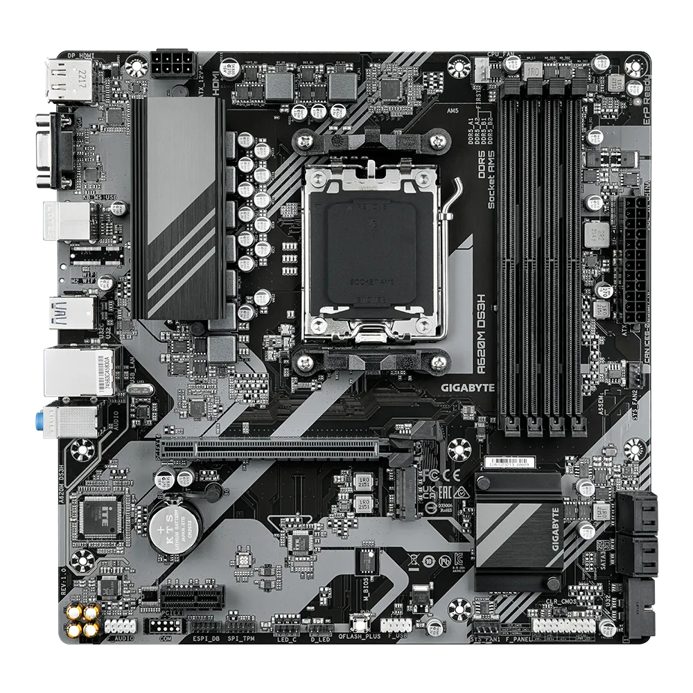 GIGABYTE A620M DS3H 8000MHz(OC) DDR5 Soket AM5 M.2 HDMI DP D-Sub mATX Anakart