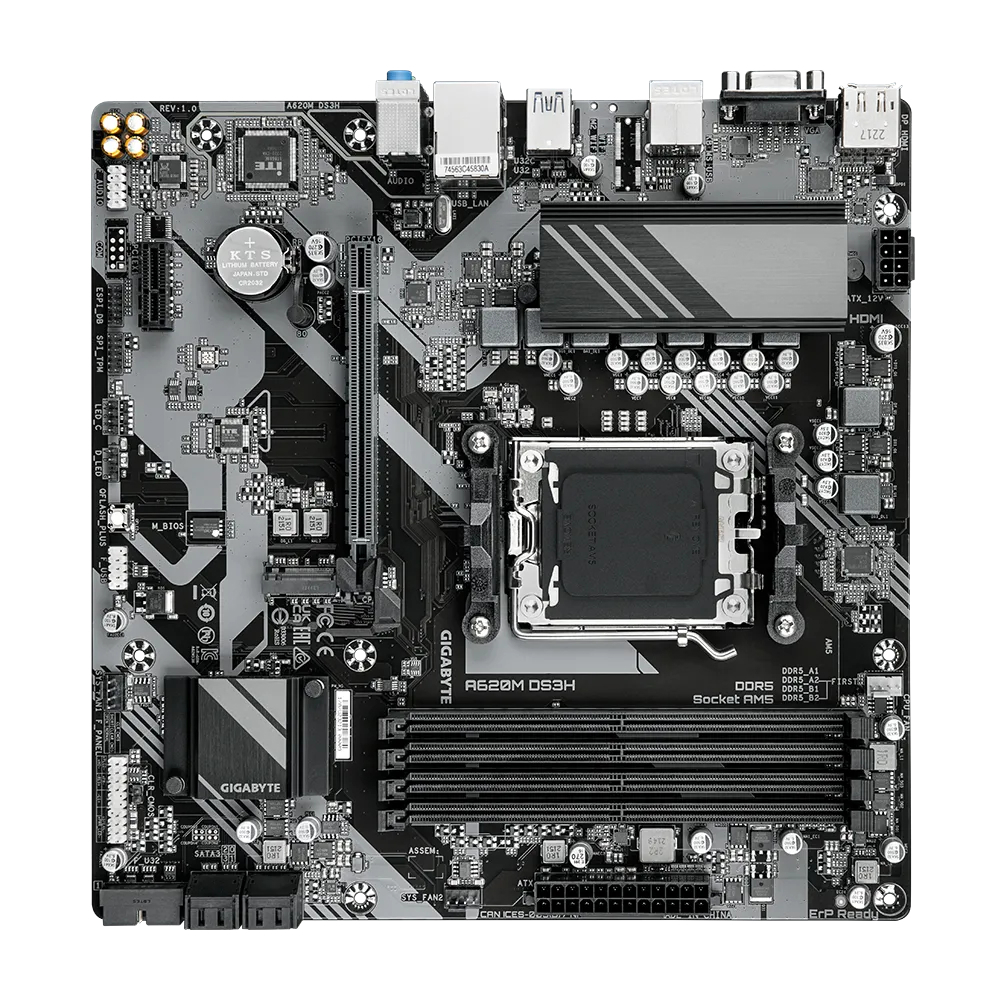 GIGABYTE A620M DS3H 8000MHz(OC) DDR5 Soket AM5 M.2 HDMI DP D-Sub