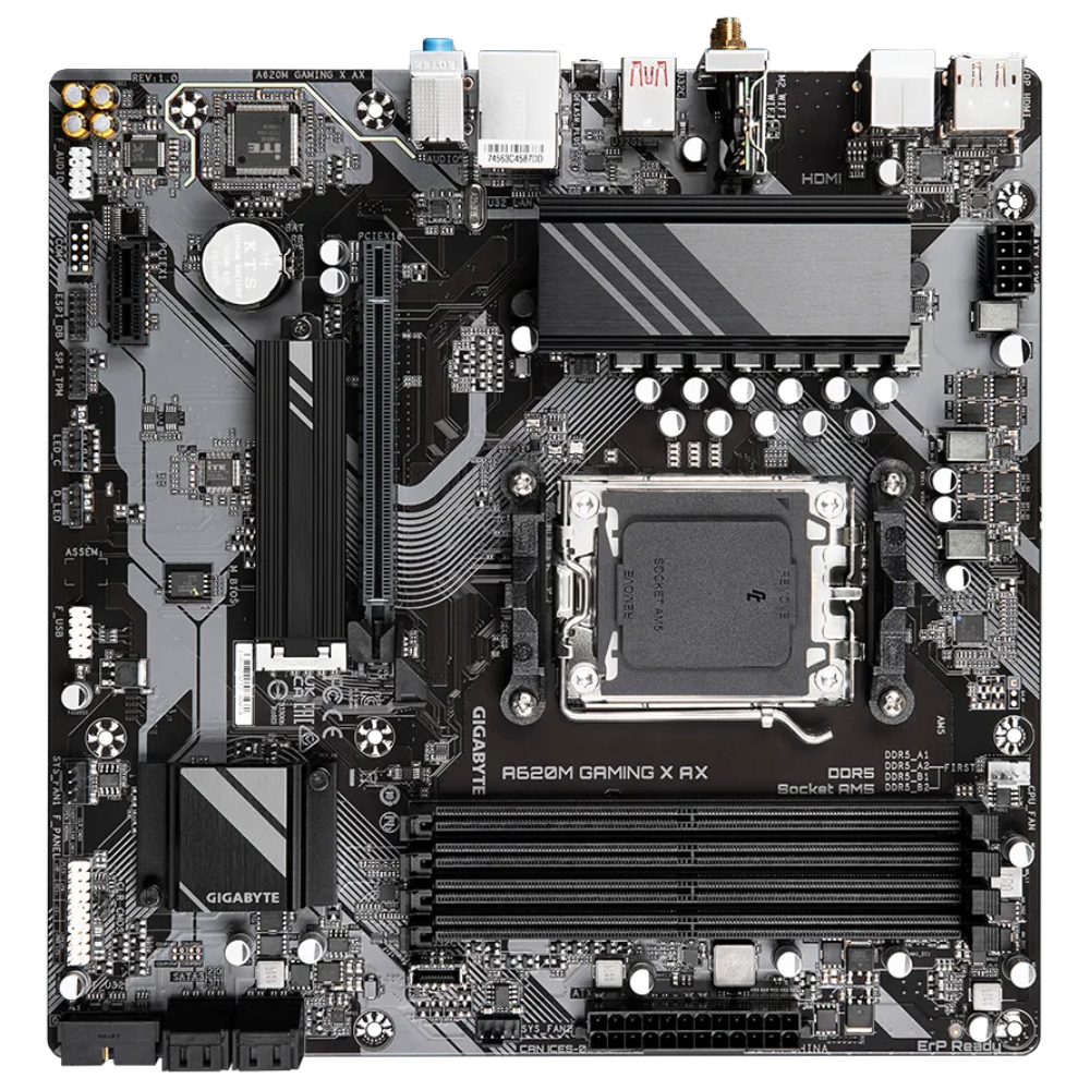 GIGABYTE A620M GAMING X AX 6400MHz(OC) DDR5 Soket AM5 M.2 HDMI DP mATX Anakart