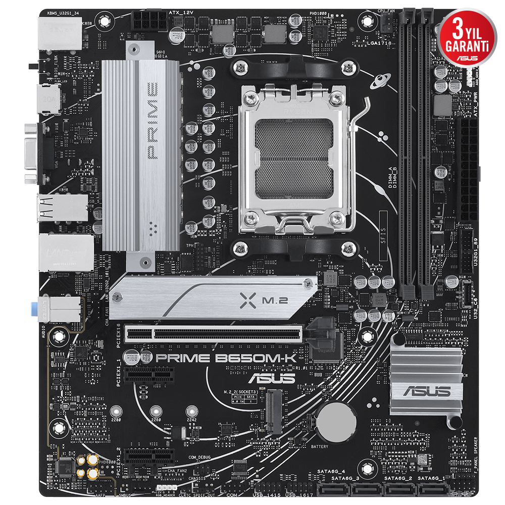 ASUS PRIME B650M-K 6400MHz OC DDR5 Soket AM5 M.2 HDMI VGA mATX Anakart