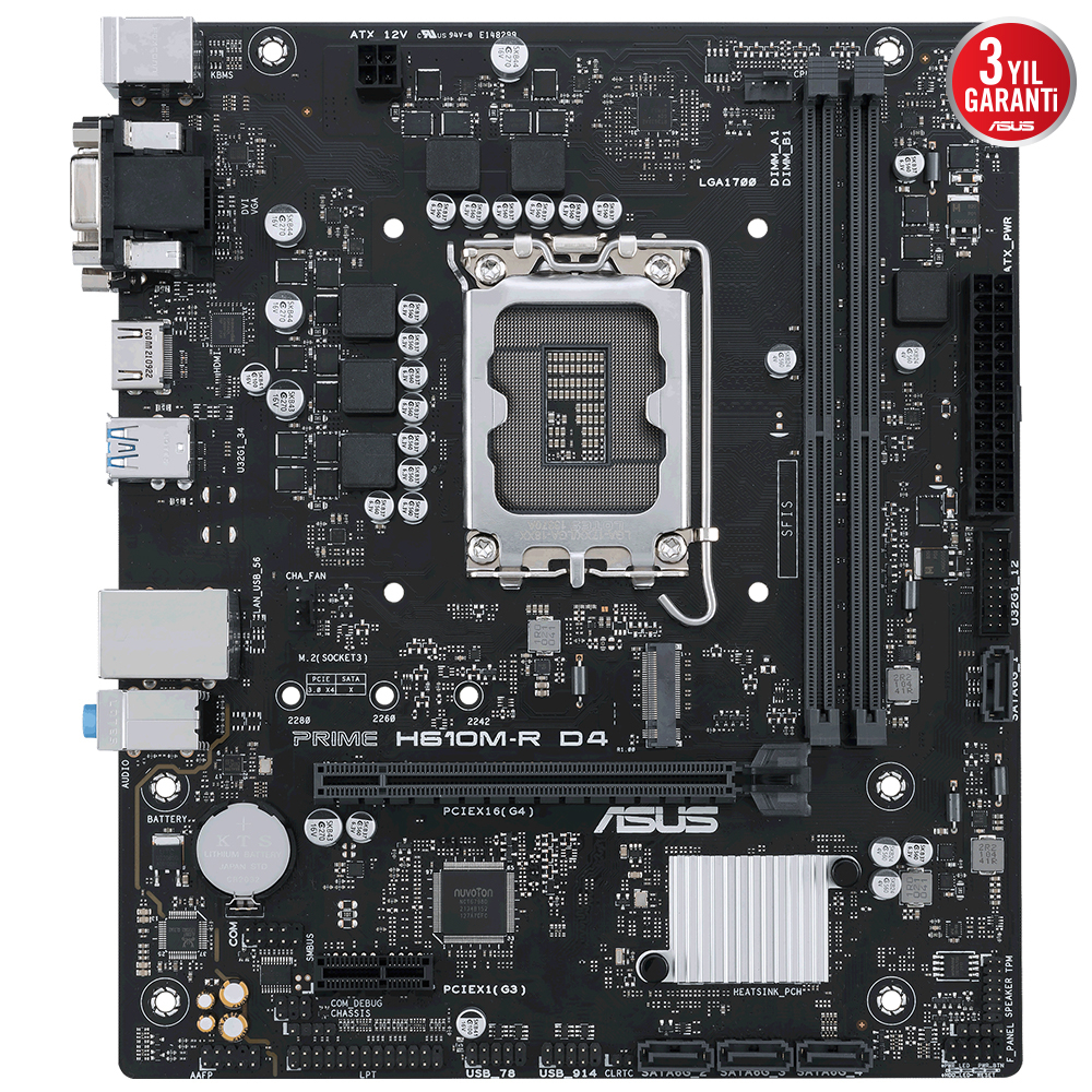 ASUS PRIME H610M-R D4 3200MHz DDR4 Soket 1700 M.2 HDMI D-Sub DVI-D mATX Anakart görsel 1