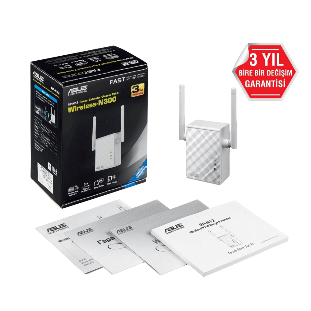 ASUS RP-N12 DualBand 300 Mbps Roaming Özellikli Menzil Arttırıcı