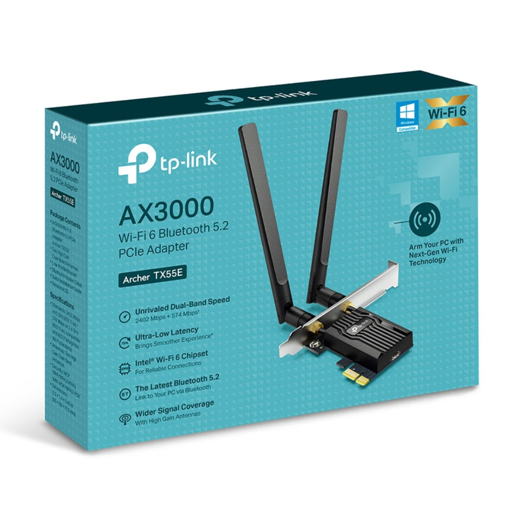 TP-LINK Archer TX55E AX3000 Wi-Fi 6 Bluetooth 5.2 PCIe Adaptörü