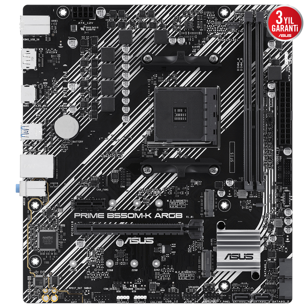 ASUS PRIME B550M-K ARGB 5100MHz OC DDR4 Soket AM4 M.2 HDMI VGA DVI mATX Anakart