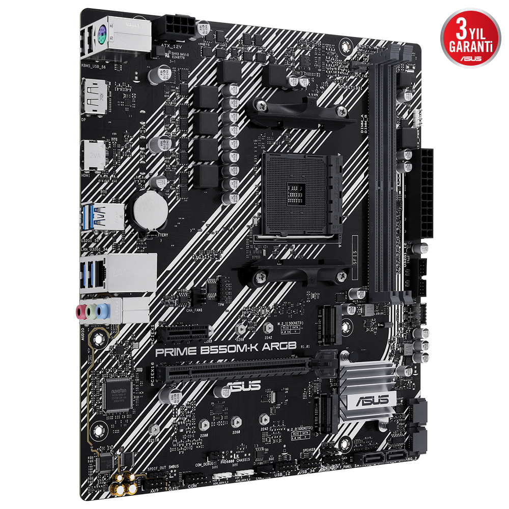 ASUS PRIME B550M-K ARGB 5100MHz OC DDR4 Soket AM4 M.2 HDMI VGA DVI mATX Anakart