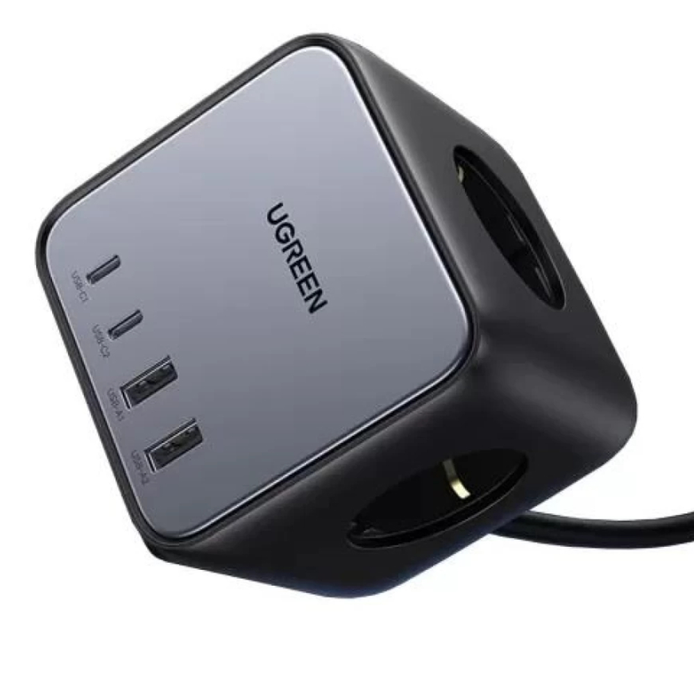UGREEN DigiNest Cube 65W GaN 2 Hızlı Şarj Cihazı 2xUSB-C 2xUSB-A 3 lü Akım Korumalı Grup Priz 60113