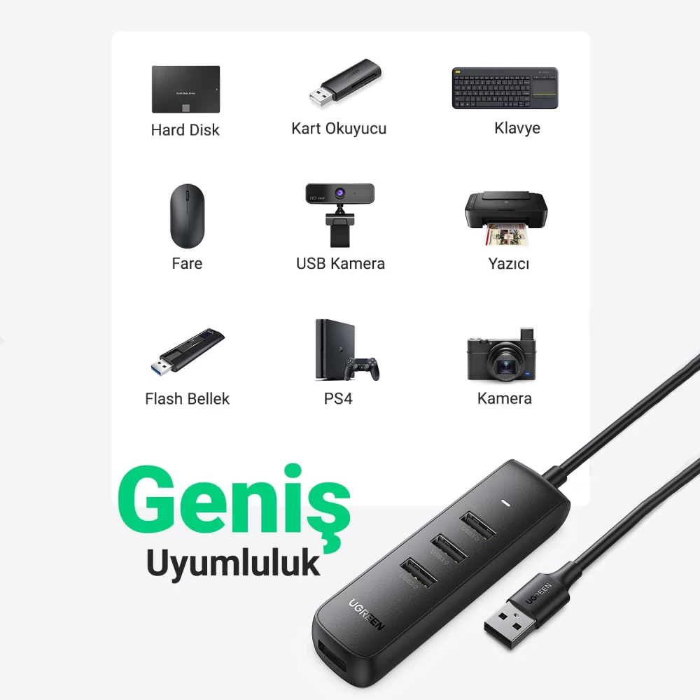 UGREEN 4 Portlu USB 3.0 25 cm Çoklayıcı HUB Adaptör