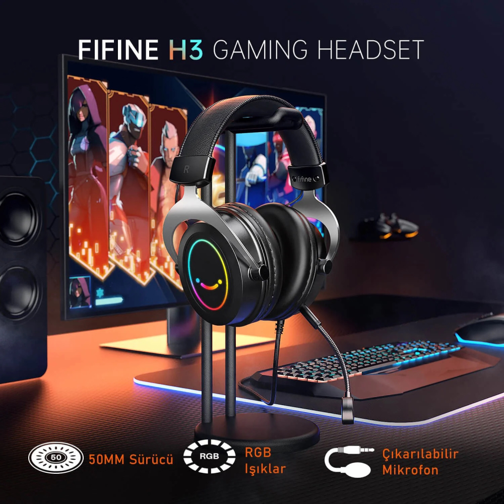 Fifine Ampligame H3 Mikrofonlu RGB Gaming Kulaklık