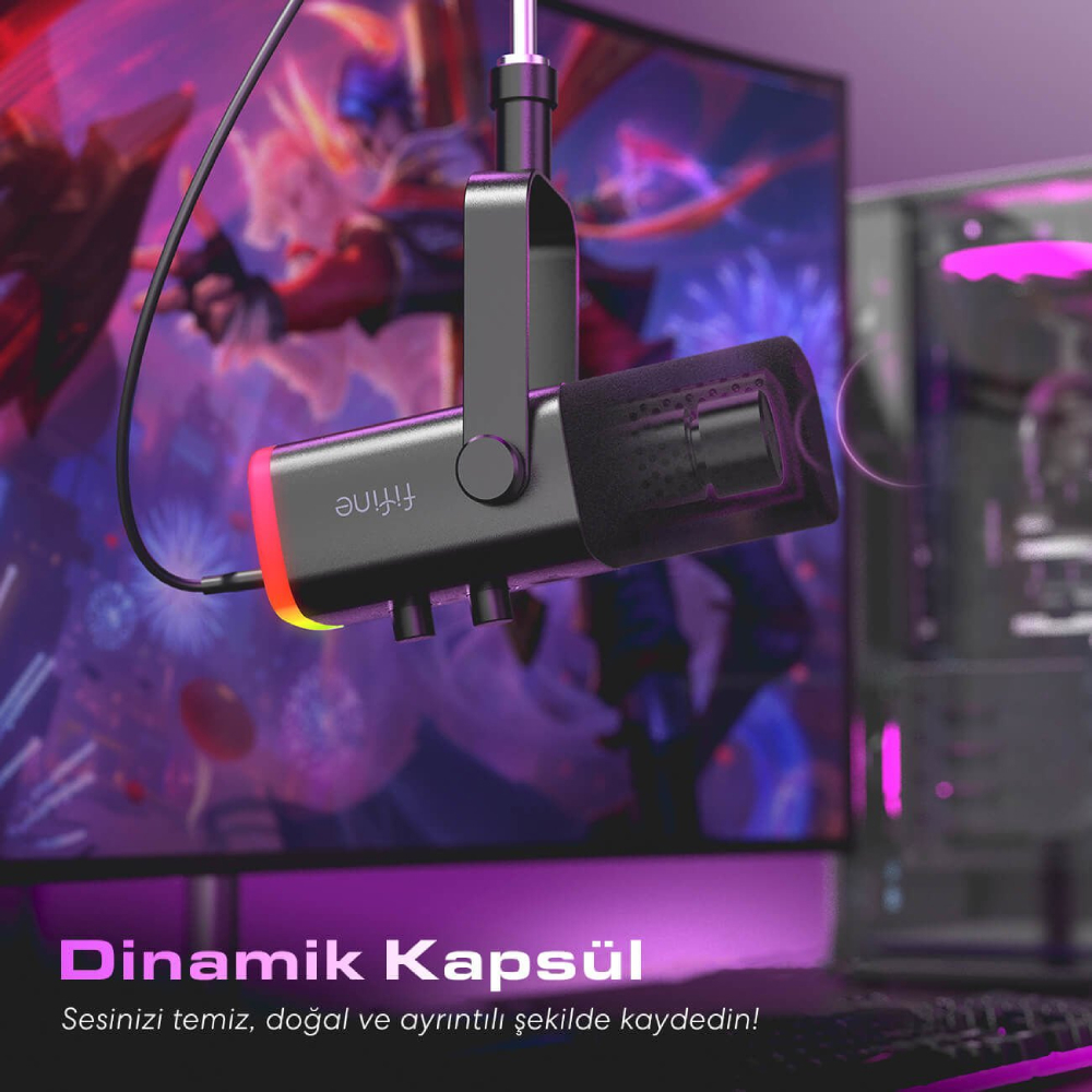 Fifine AM8 XLR USB RGB Dinamik Cardioid Yayıncı Mikrofonu