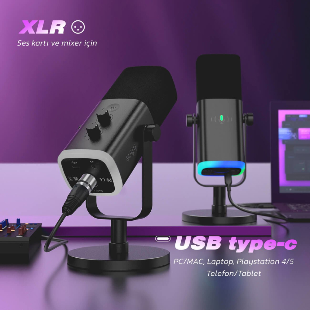Fifine AM8 XLR USB RGB Dinamik Cardioid Yayinci Mikrofonu | ITOPYA