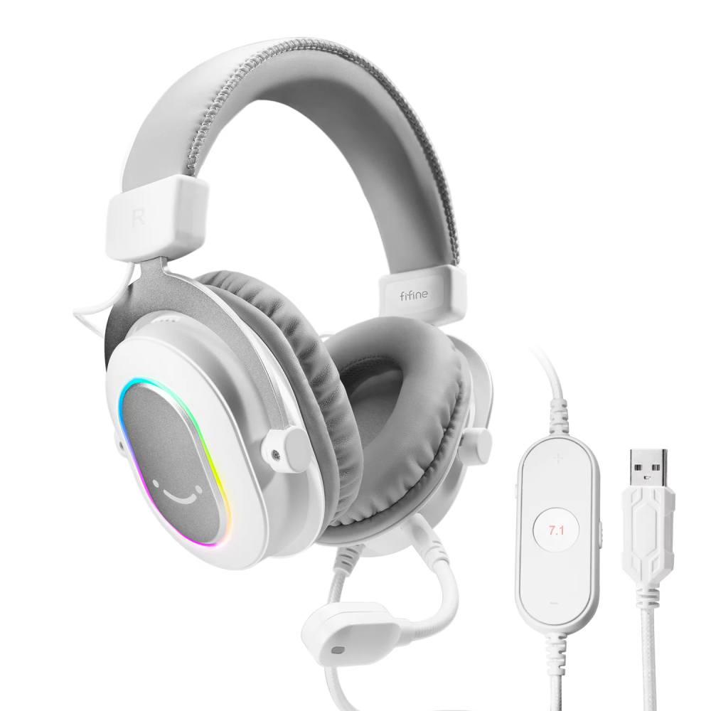 Fifine Ampligame H6 Mikrofonlu Gaming 7.1 Beyaz RGB Kulaklık