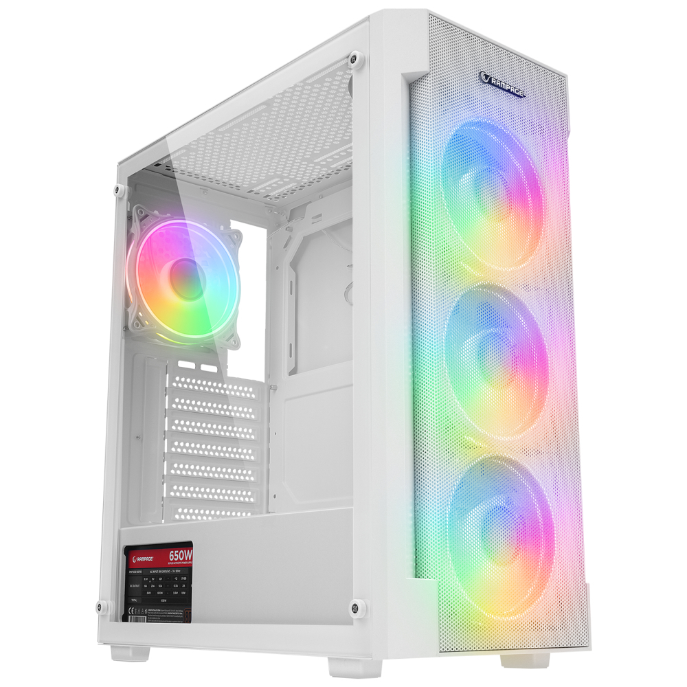 Rampage VIGILANT Mesh 650W 80+ BRONZE Temperli Camlı RGB Fan Beyaz ATX Mid Tower Gaming Kasa görsel 1