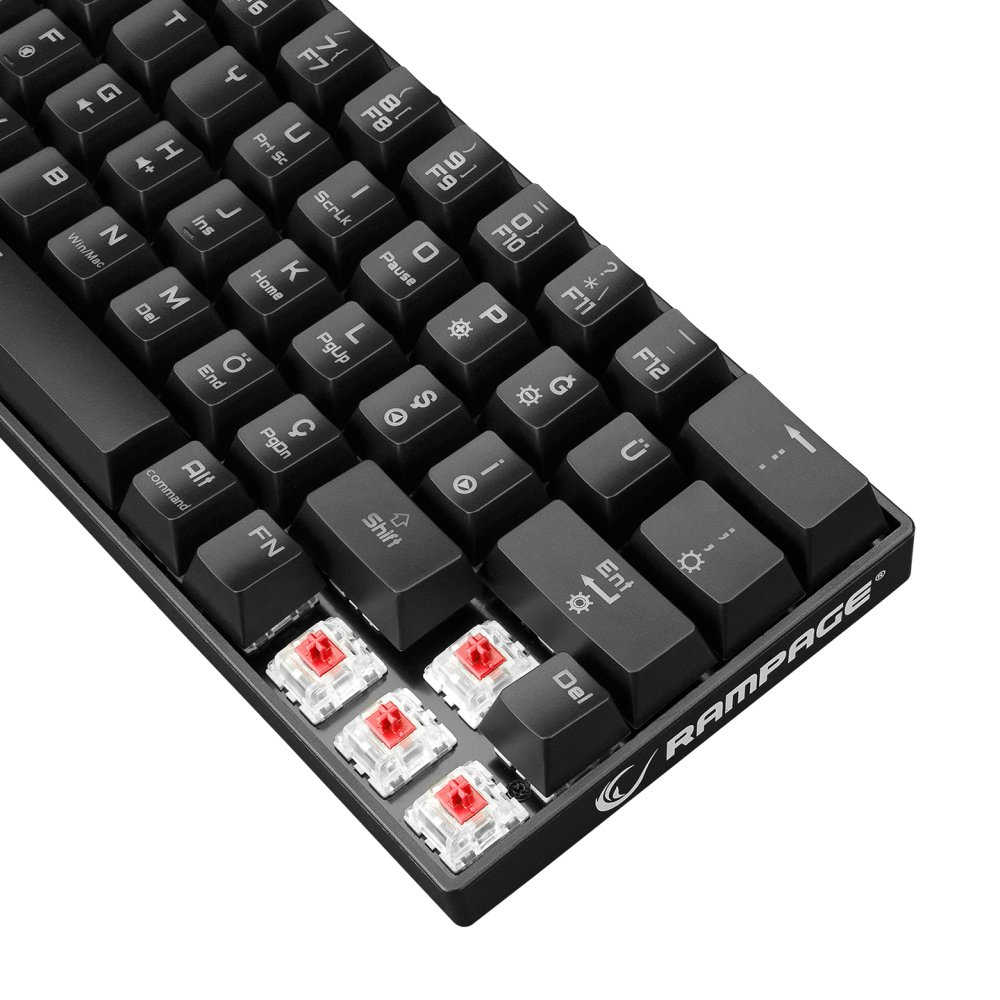 Rampage KB-RX63 B-ATOM RGB RED SWITCH Mekanik Q 63 Tuşlu Siyah Bluetooth Mini Gaming Klavye