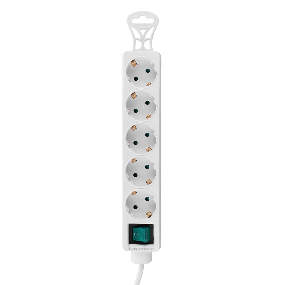 S-link SPG-F05 1.5m 306 Joule Euro Soket  Tam Bakır 5'li Akım Korumalı Beyaz Priz Çoklayıcı