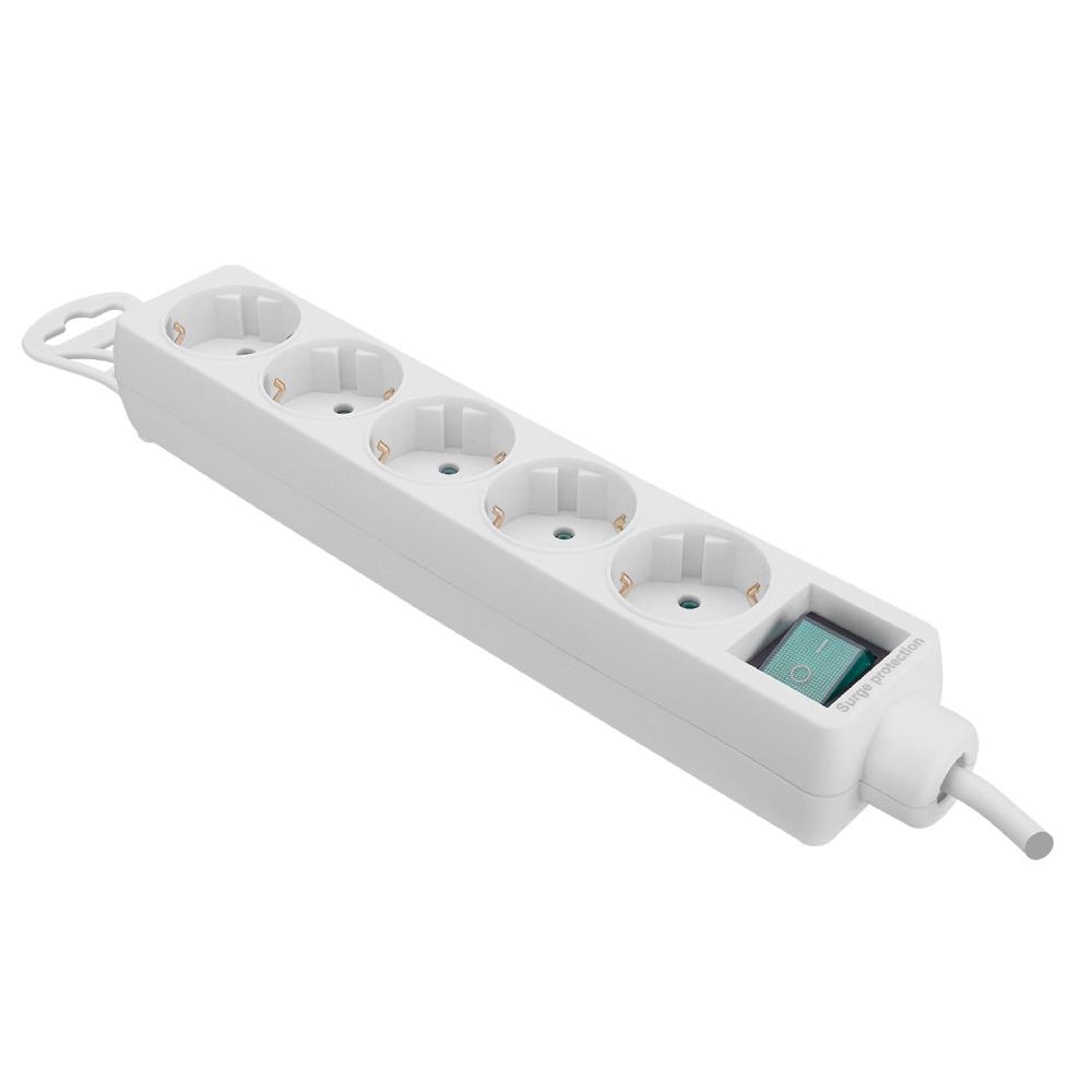 S-link SPG-F05 1.5m 306 Joule Euro Soket  Tam Bakır 5'li Akım Korumalı Beyaz Priz Çoklayıcı