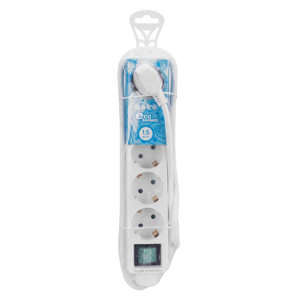 S-link SPG-F05 1.5m 306 Joule Euro Soket  Tam Bakır 5'li Akım Korumalı Beyaz Priz Çoklayıcı