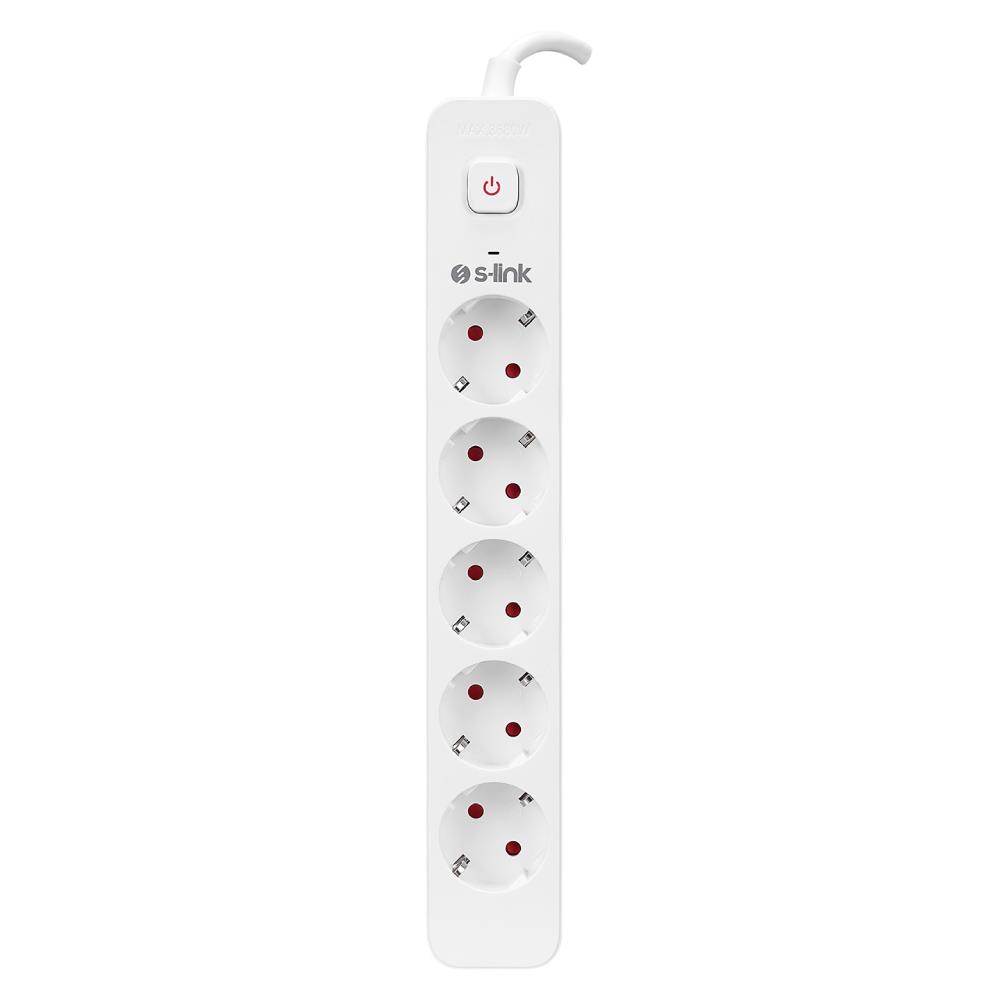 S-link SPG501S 1.5m 1.5mm Bakır 750 Joule 5li Anahtarlı Akım Korumalı Priz